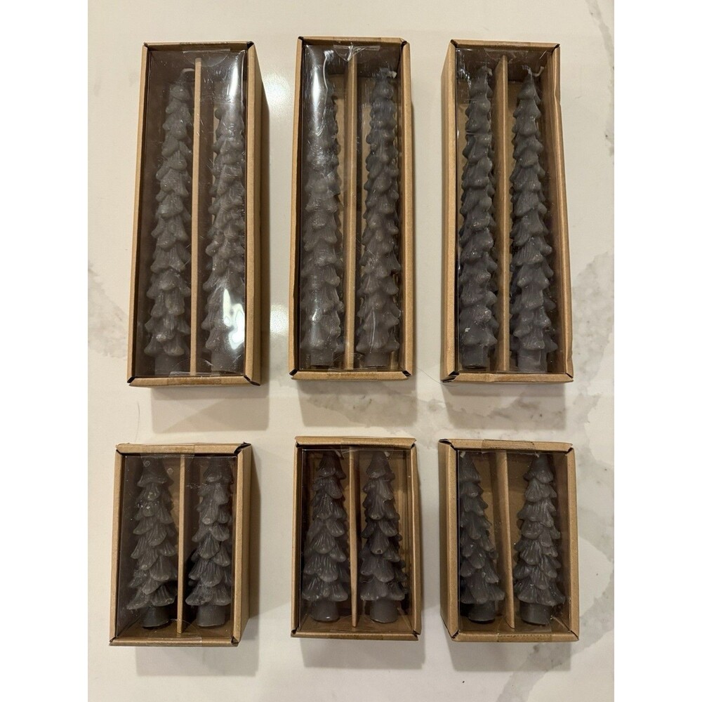 12 Creative Co-op - Tree Shaped Taper Candles Pewter Color Set 10” And 5”